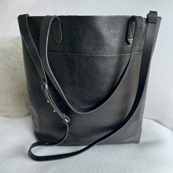 Madewell Medium Transport Tote Black Leather Open Top Shoulder Bag Classic - Picture 3 of 14